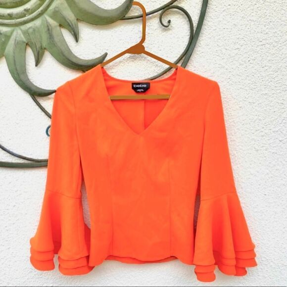 Bebe Orange Tiered Bell Sleeve Blouse - Picture 4 of 8